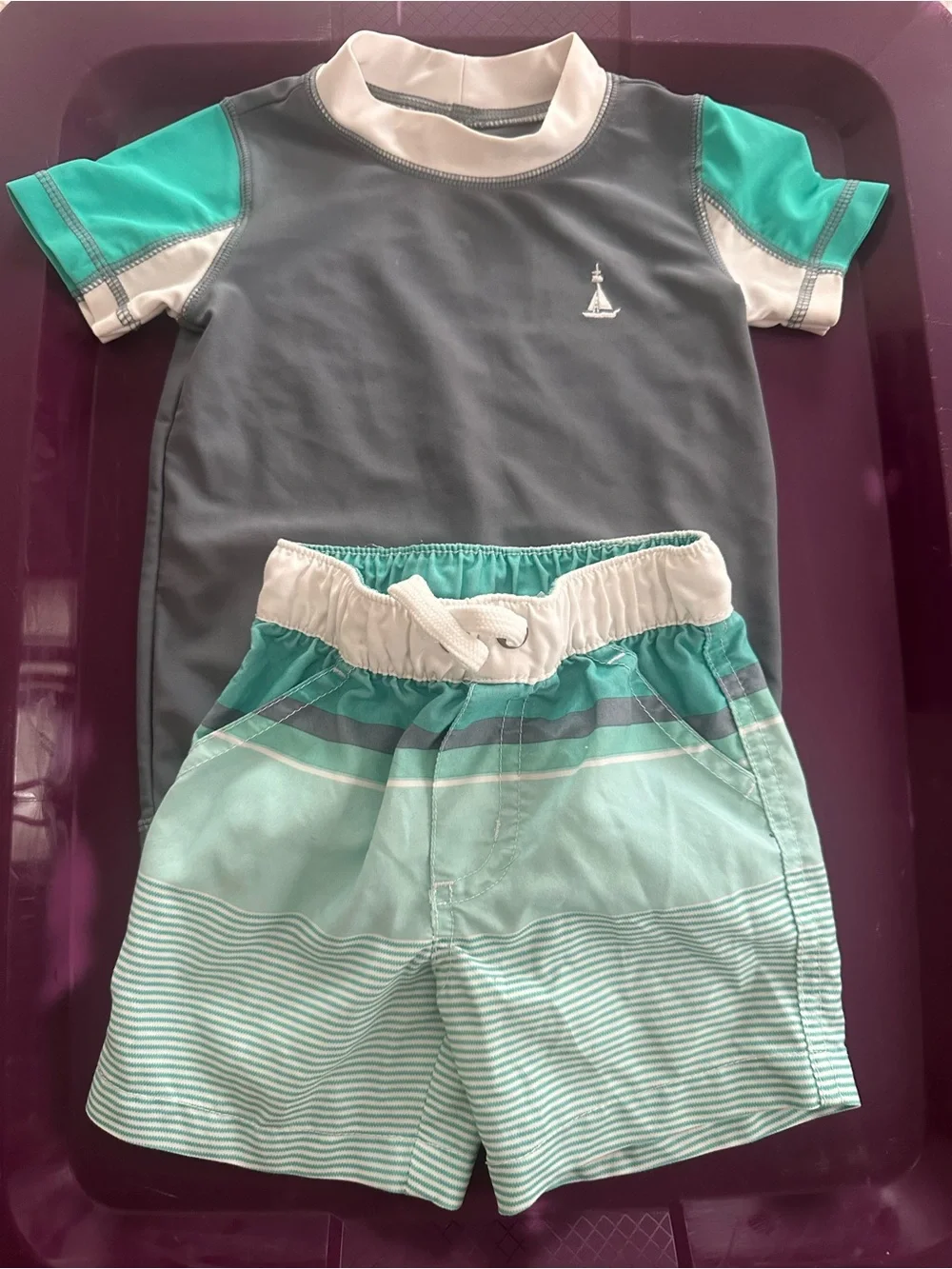 Carter's Gray & Teal Two-Piece Swim Set